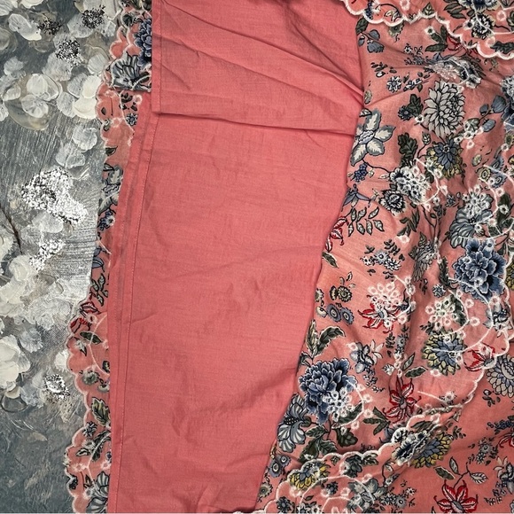 LOFT Pink Floral Swing Dress 3/4 Sleeve Lined Embroidered Scalloped Hem Size 16P - Picture 9 of 12